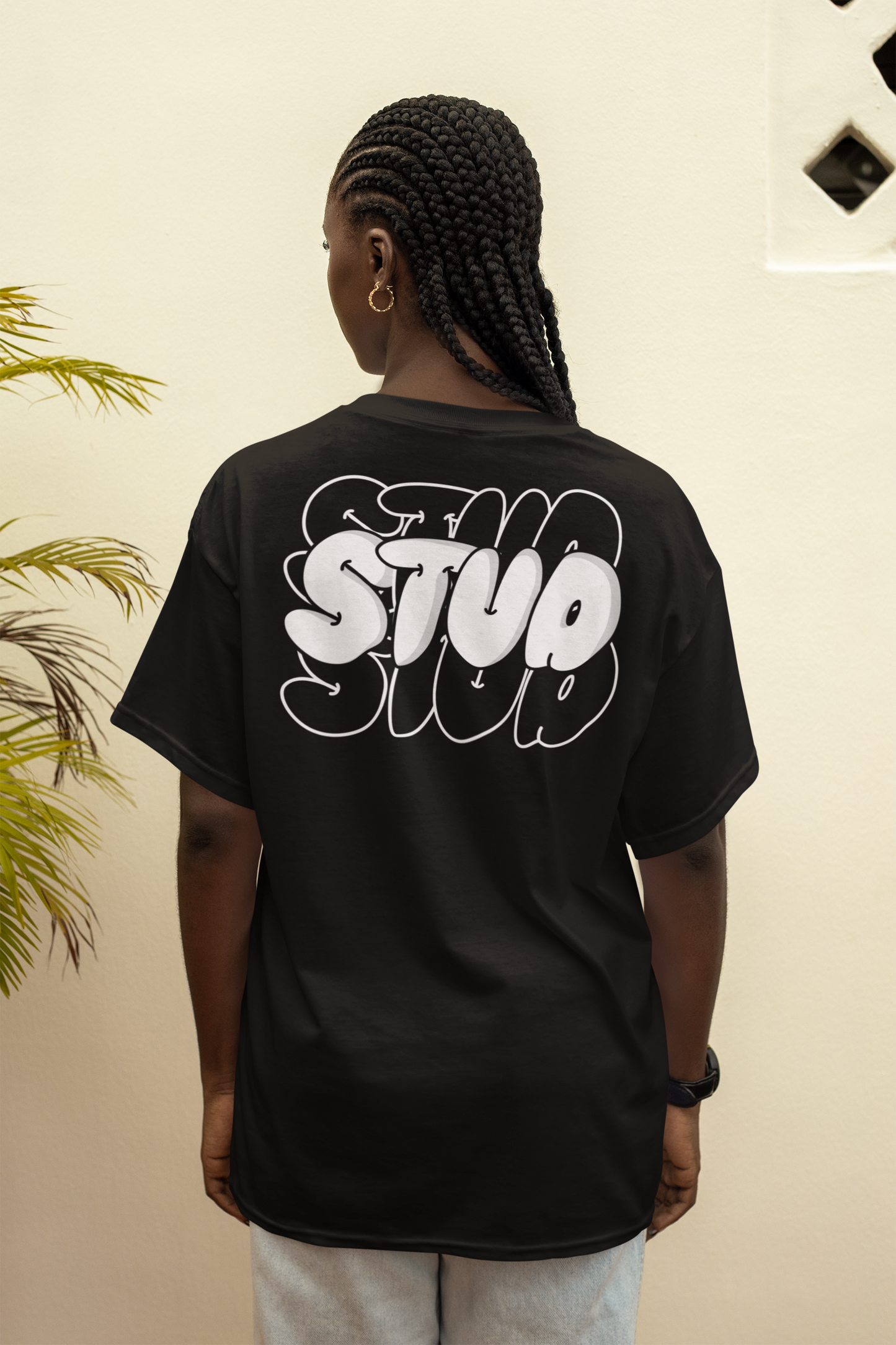 Stud Bubble Letter Graphic Tee Black Pride Intersectional T-Shirt on Black Acid Wash Oversize T-Shirt - 250 GSM