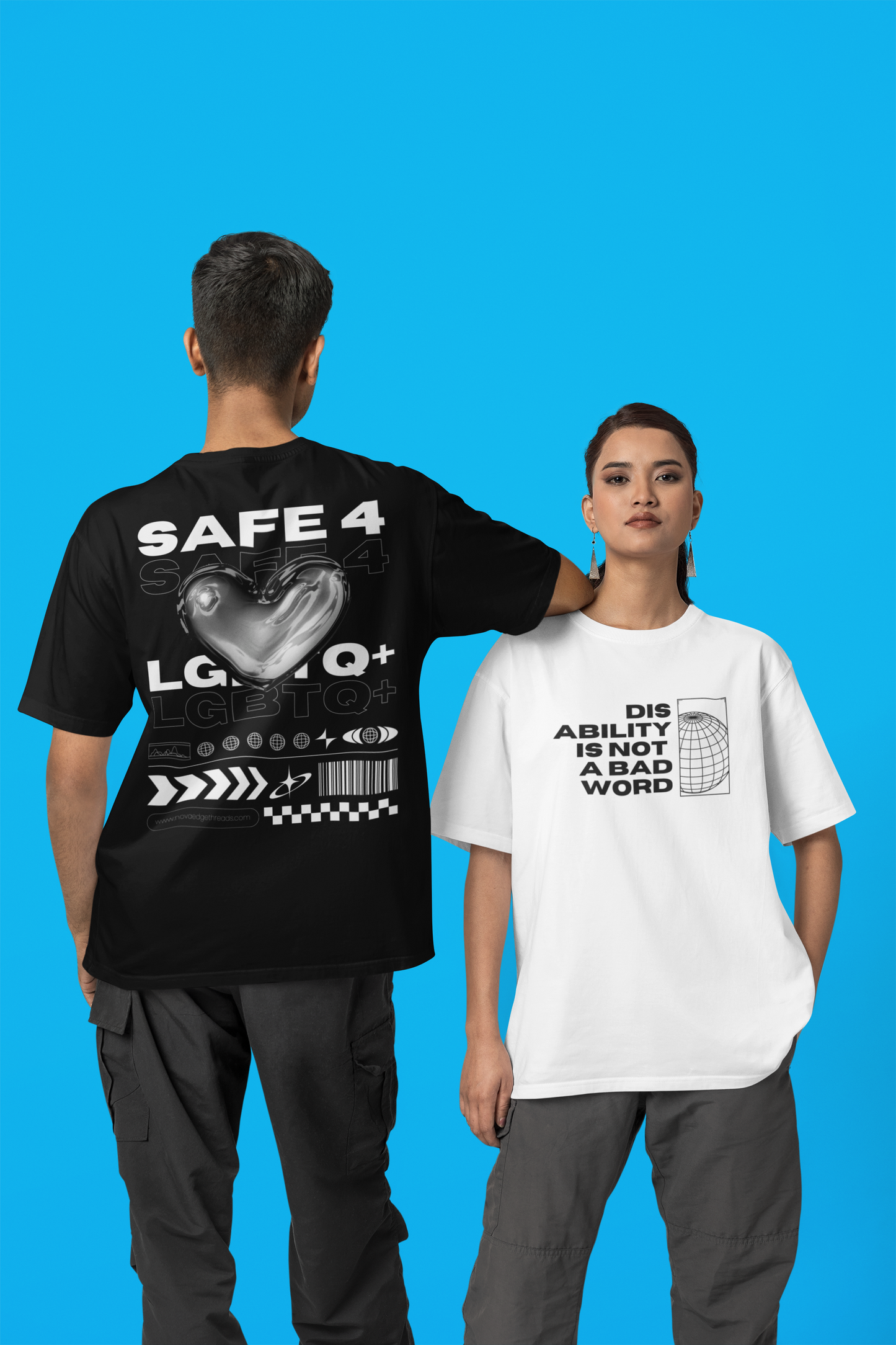 Safe for LGBTQ+ People Pride T-Shirt Streetwear Style on Black Oversize Deep Drop Shoulder Tee - 190 GSM