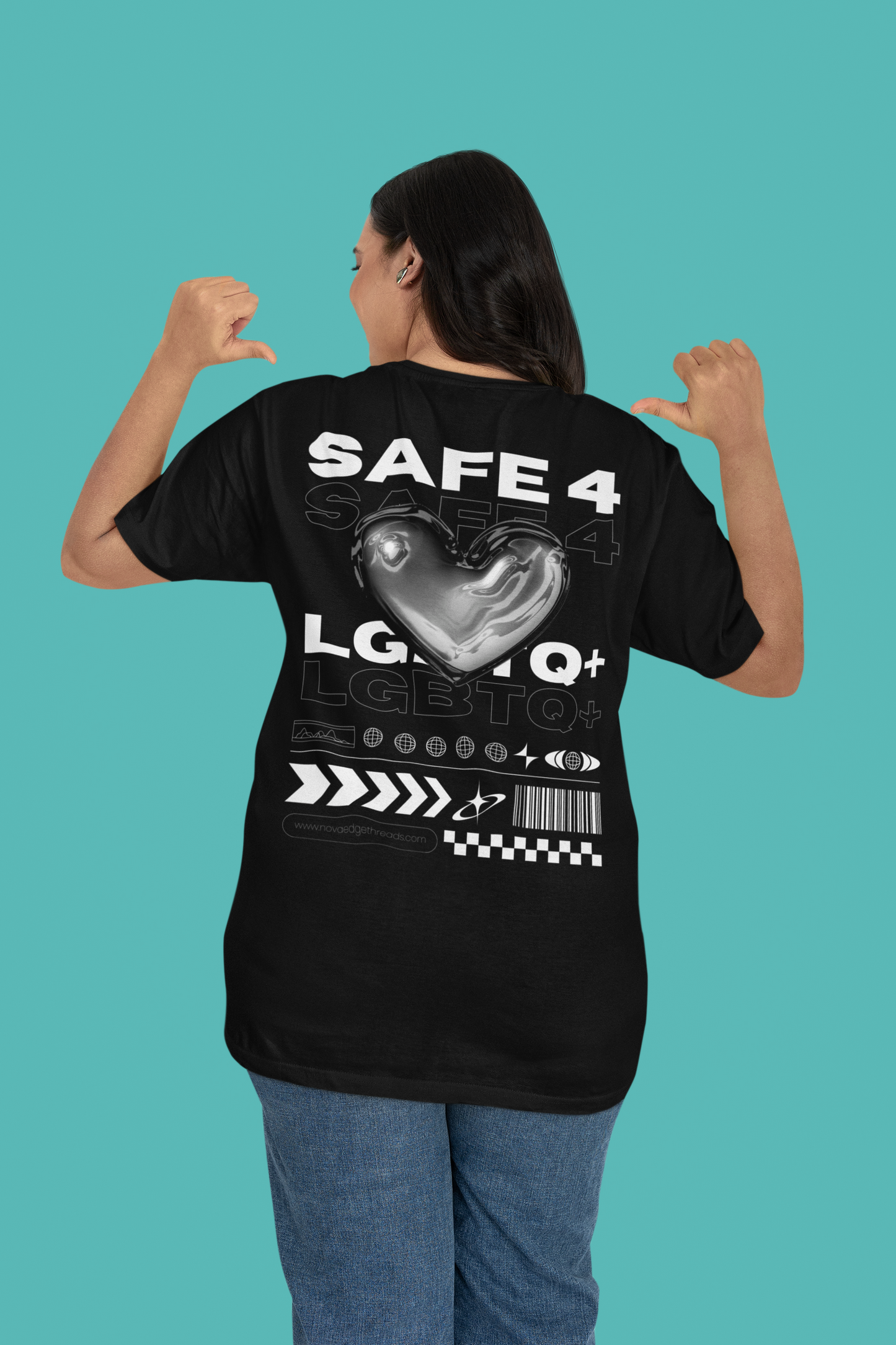 Safe for LGBTQ+ People Pride T-Shirt Streetwear Style on Black Oversize Deep Drop Shoulder Tee - 190 GSM