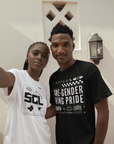Two people taking a selfie with Graphic T-Shirts in Streetwear Style One says SGL with Y2k vibes and the other says Same-Gender Loving Pride