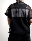 Leather Daddy Dom Club LGBTQIA+ Pride Black Mesh See-through Boxy T-Shirt See-through Boxy Net T-Shirt