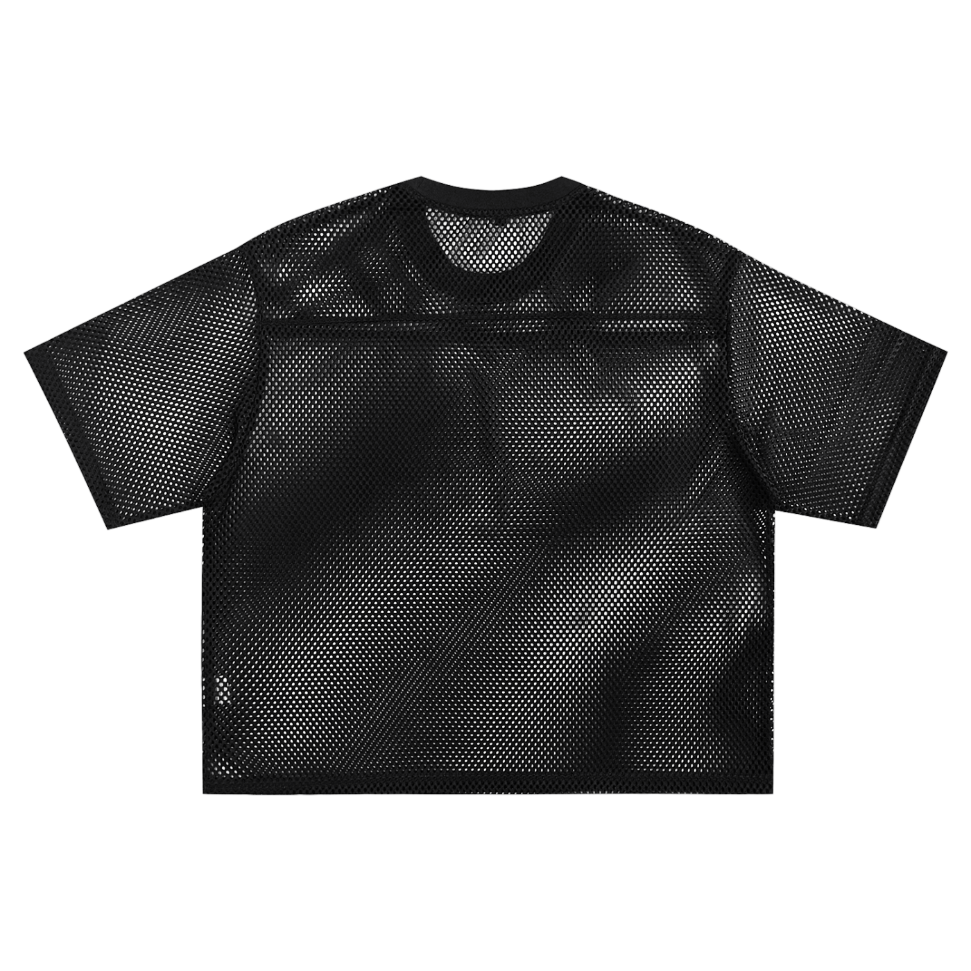 Back view of Boxy Mesh Shirt which is clean and simple, no graphic
