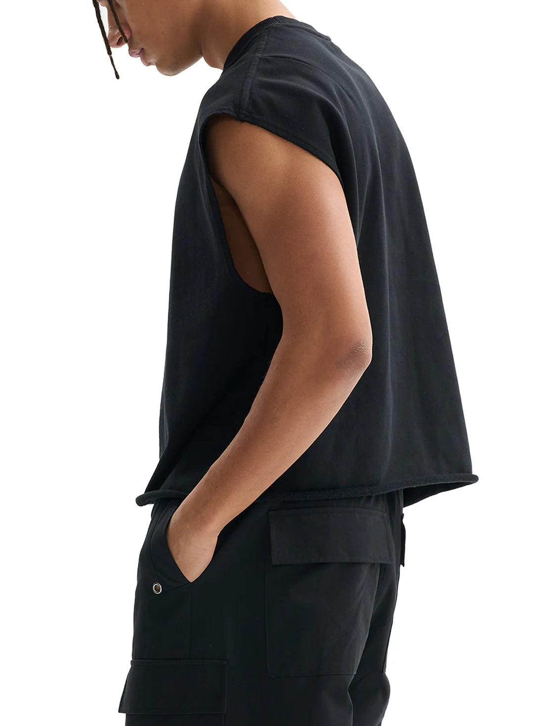 Size View of Black French Terry Boxy Tank Top