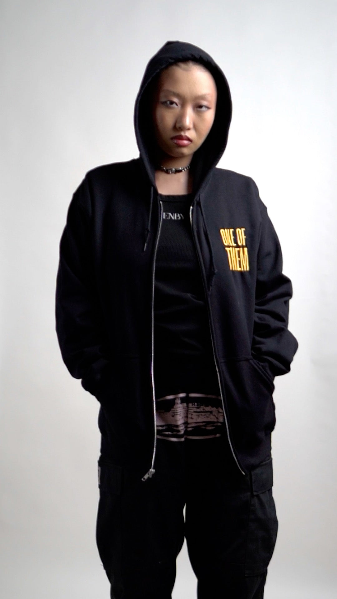 One of Them Enby Pride Yellow Embroidered Black heavy blend zip hoodie Heavy Blend Zip Hoodie