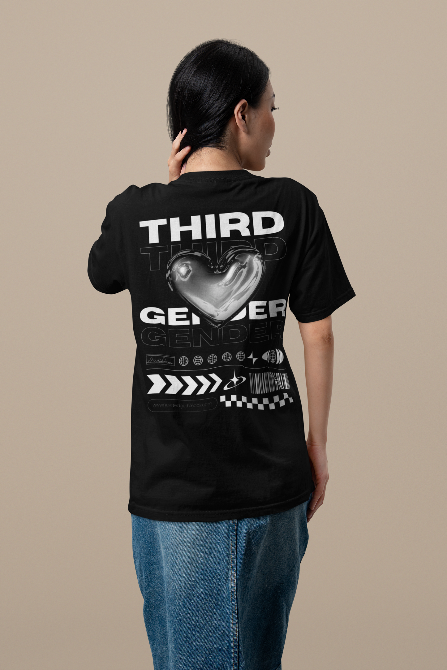 Third Gender Graphic Tee Streetwear Style Intersectional Pride T-Shirt Oversize Deep Drop Shoulder Tee - 190 GSM