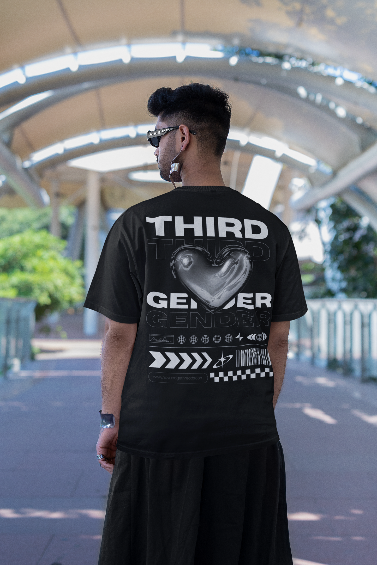 Third Gender Graphic Tee Streetwear Style Intersectional Pride T-Shirt Oversize Deep Drop Shoulder Tee - 190 GSM