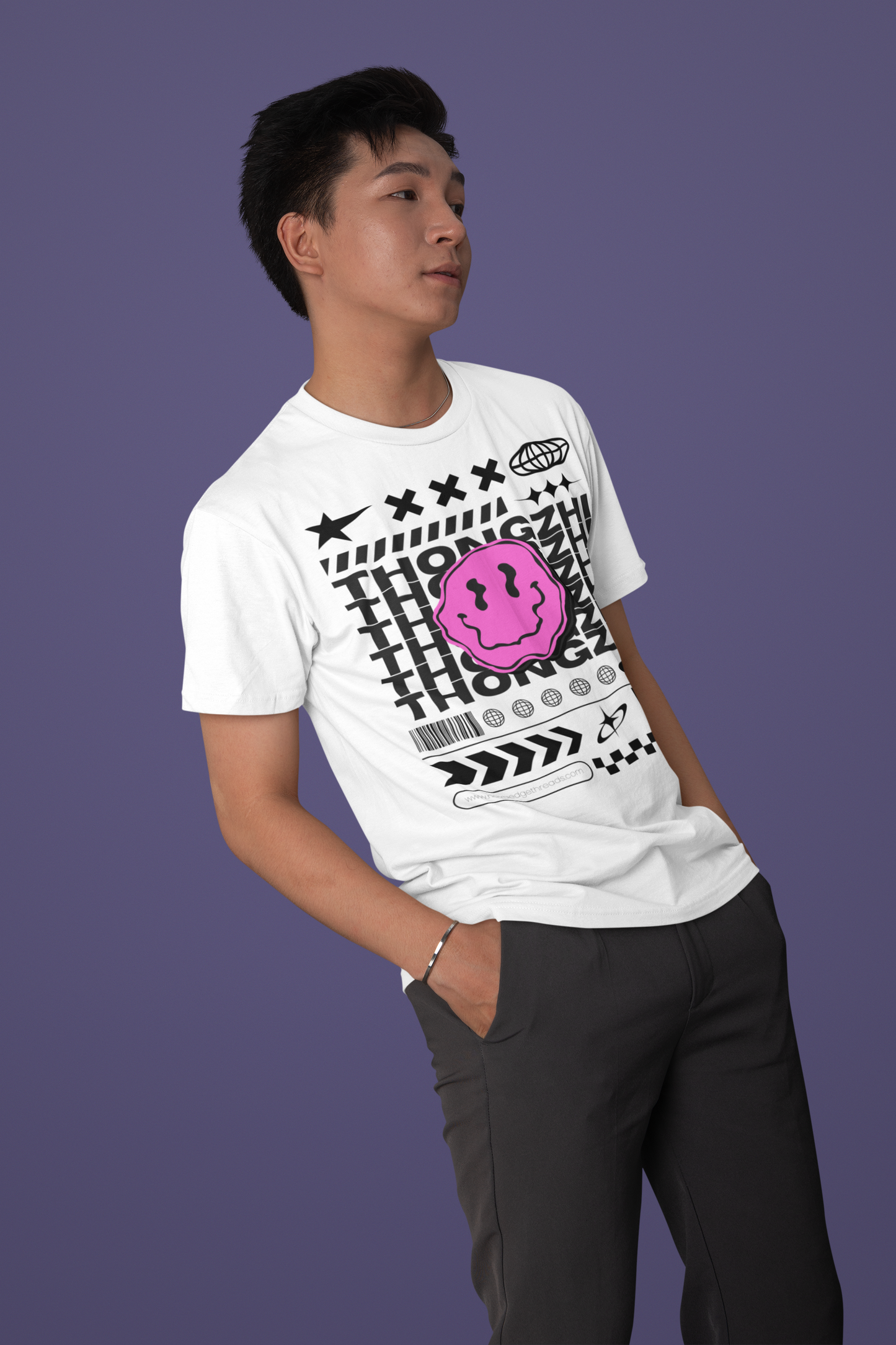 Tongzhi Chinese Gay Pride Graphic Tee on White Oversize Deep Drop Shoulder Tee - 190 GSM