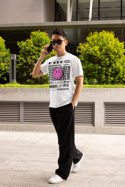 Tongzhi Chinese Gay Pride Graphic Tee on White Oversize Deep Drop Shoulder Tee - 190 GSM