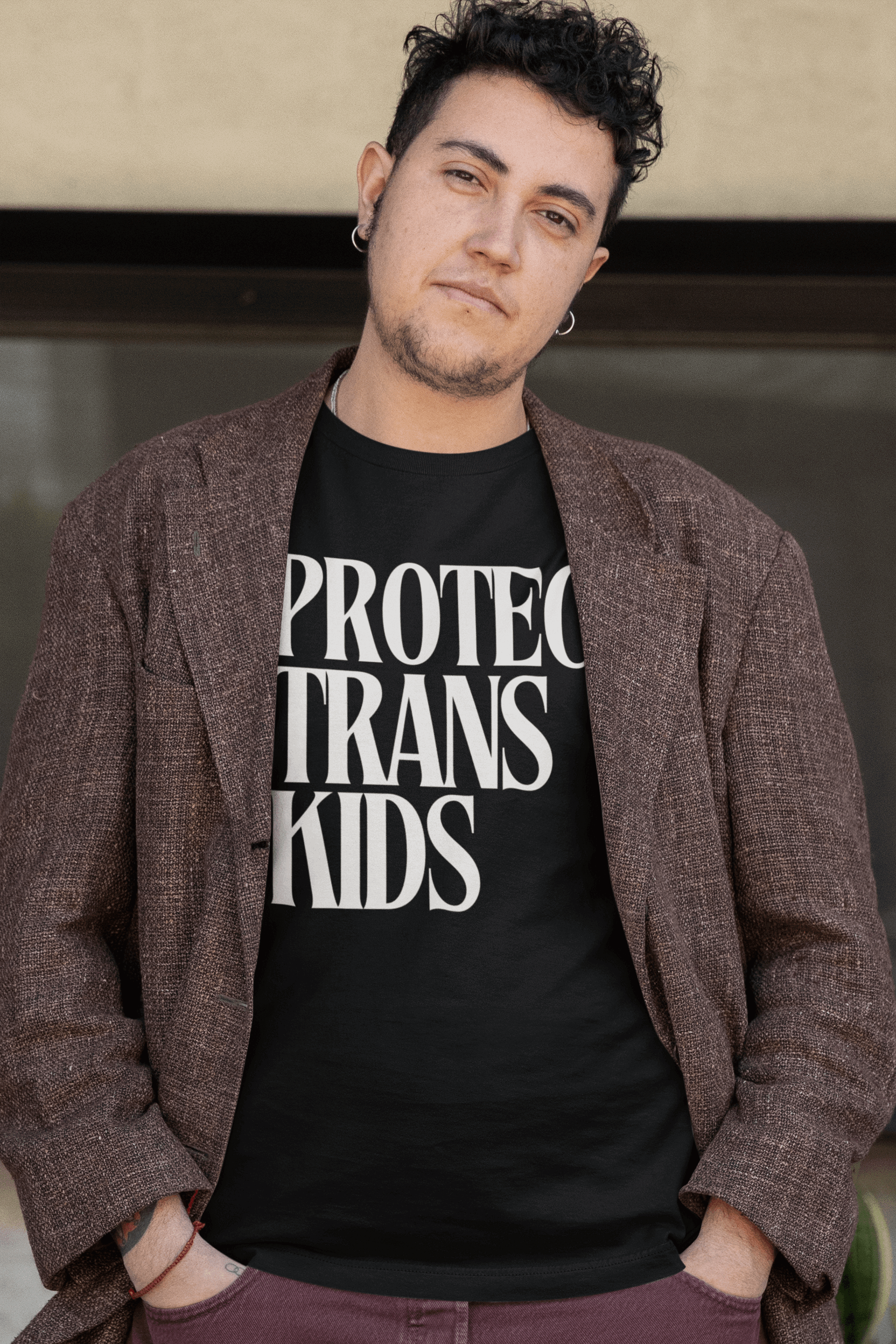 Protect Trans Kids Protest Tee Cream Text on Black Oversize Deep Drop Shoulder Tee Oversize Deep Drop Shoulder Tee - 190 GSM