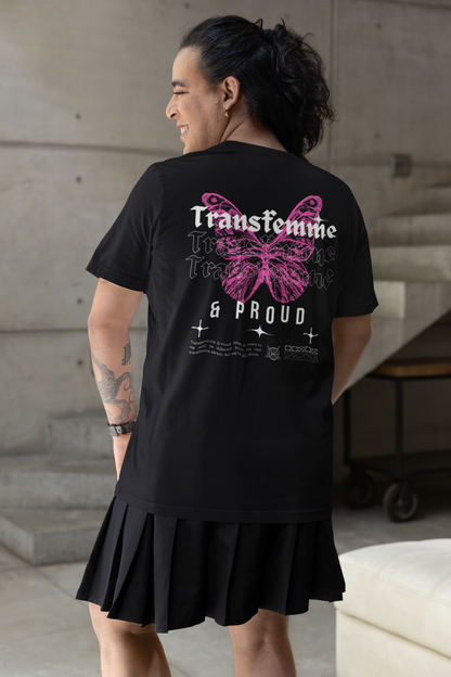 Transfemme Graphic T-Shirt Pride Gear Streetwear Style on Black Oversize Deep Drop Shoulder Tee - 190 GSM