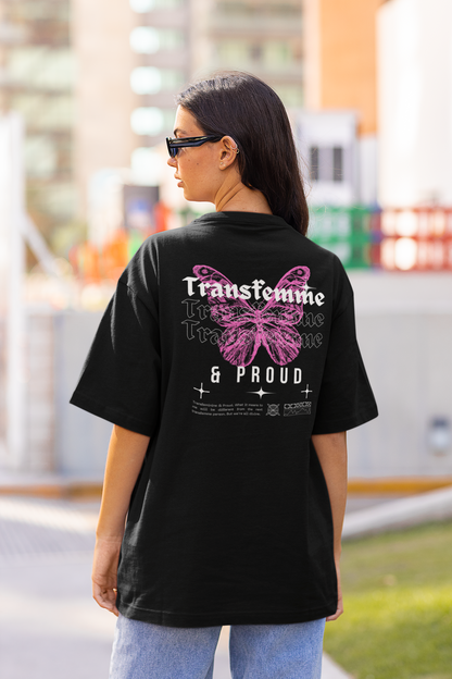 Transfemme Graphic T-Shirt Pride Gear Streetwear Style on Black Oversize Deep Drop Shoulder Tee - 190 GSM