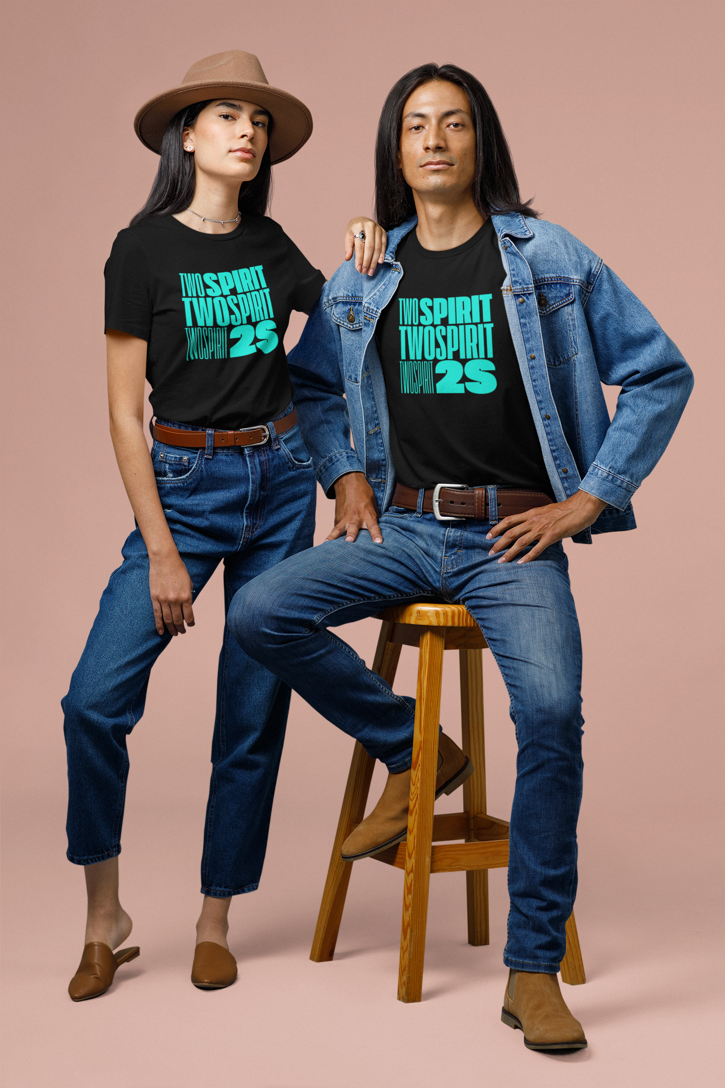 Two Spirit Pride Shirt Black with Turquoise Art Relaxed Fit T-shirt Relaxed Fit T-Shirt