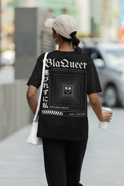 BlaQueer Graphic Tee Japanese Streetwear Style Black Pride Gear Oversize Deep Drop Shoulder Tee - 190 GSM