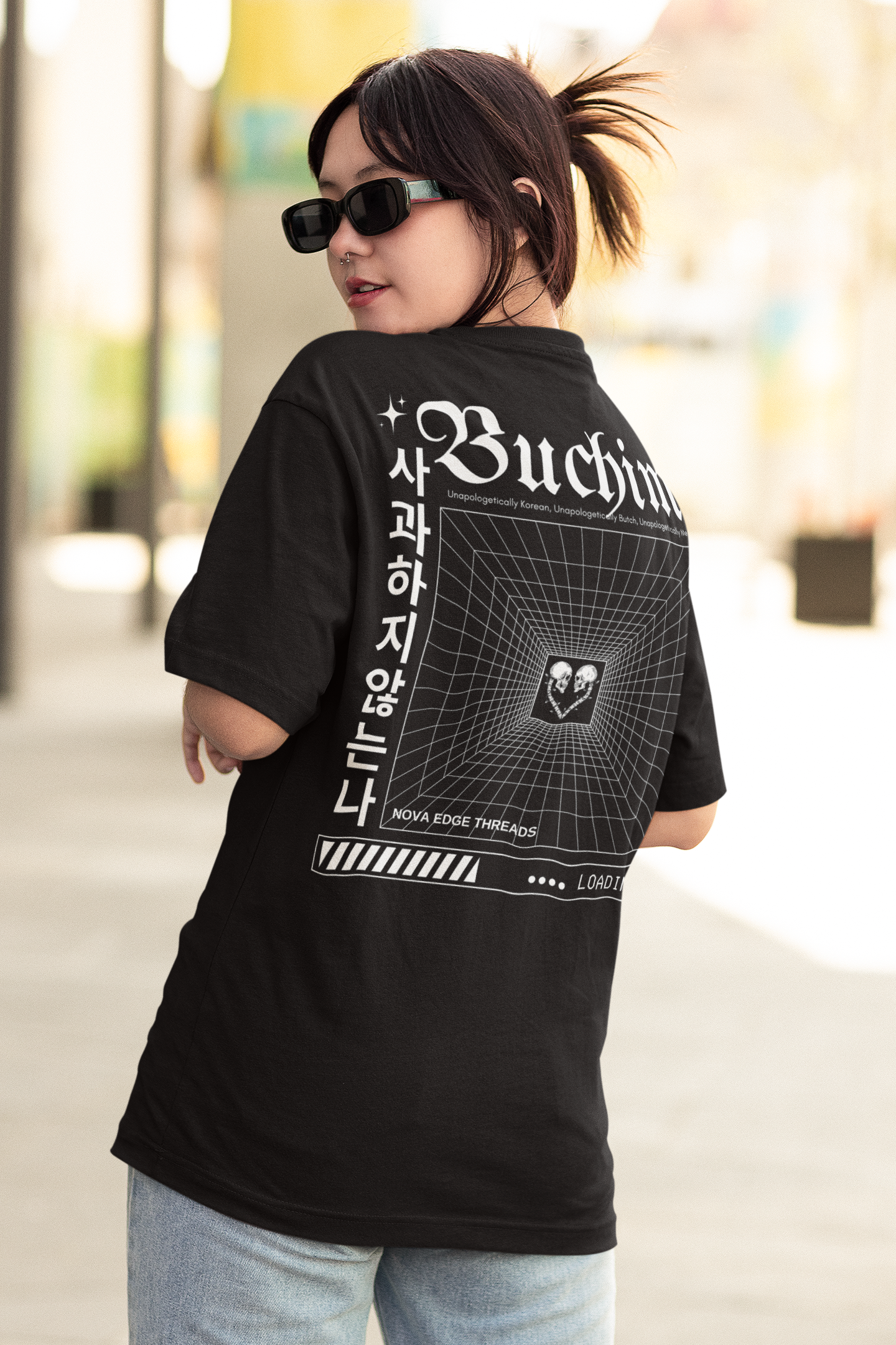 Buchim Butch Lesbian Pride Tee Korean Streetwear Black Acid Wash Oversize T-Shirt - 250 GSM