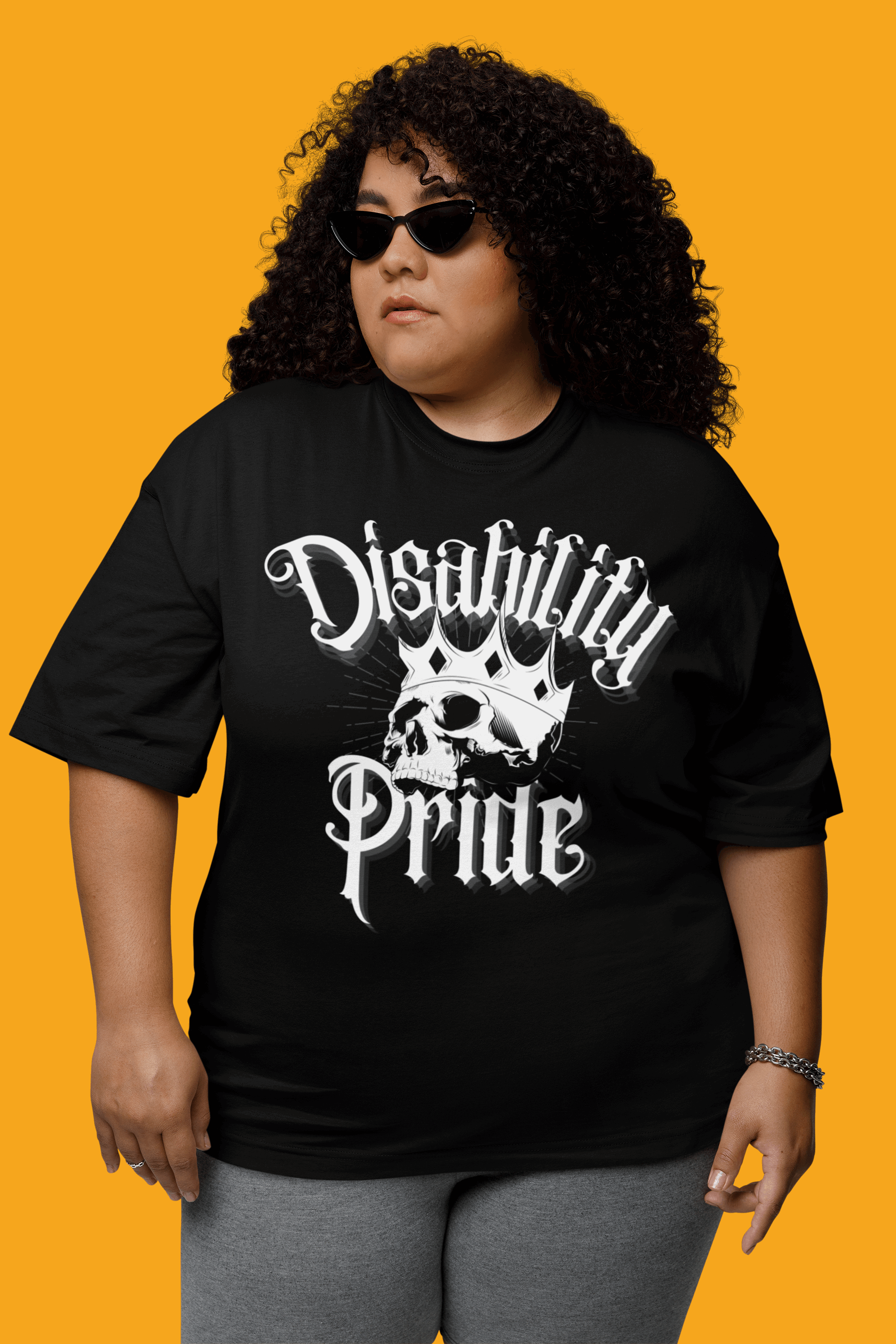Disability Pride Punk Design Skull with Crown on front of Oversize Deep Drop Shoulder Tee Oversize Deep Drop Shoulder Tee - 190 GSM
