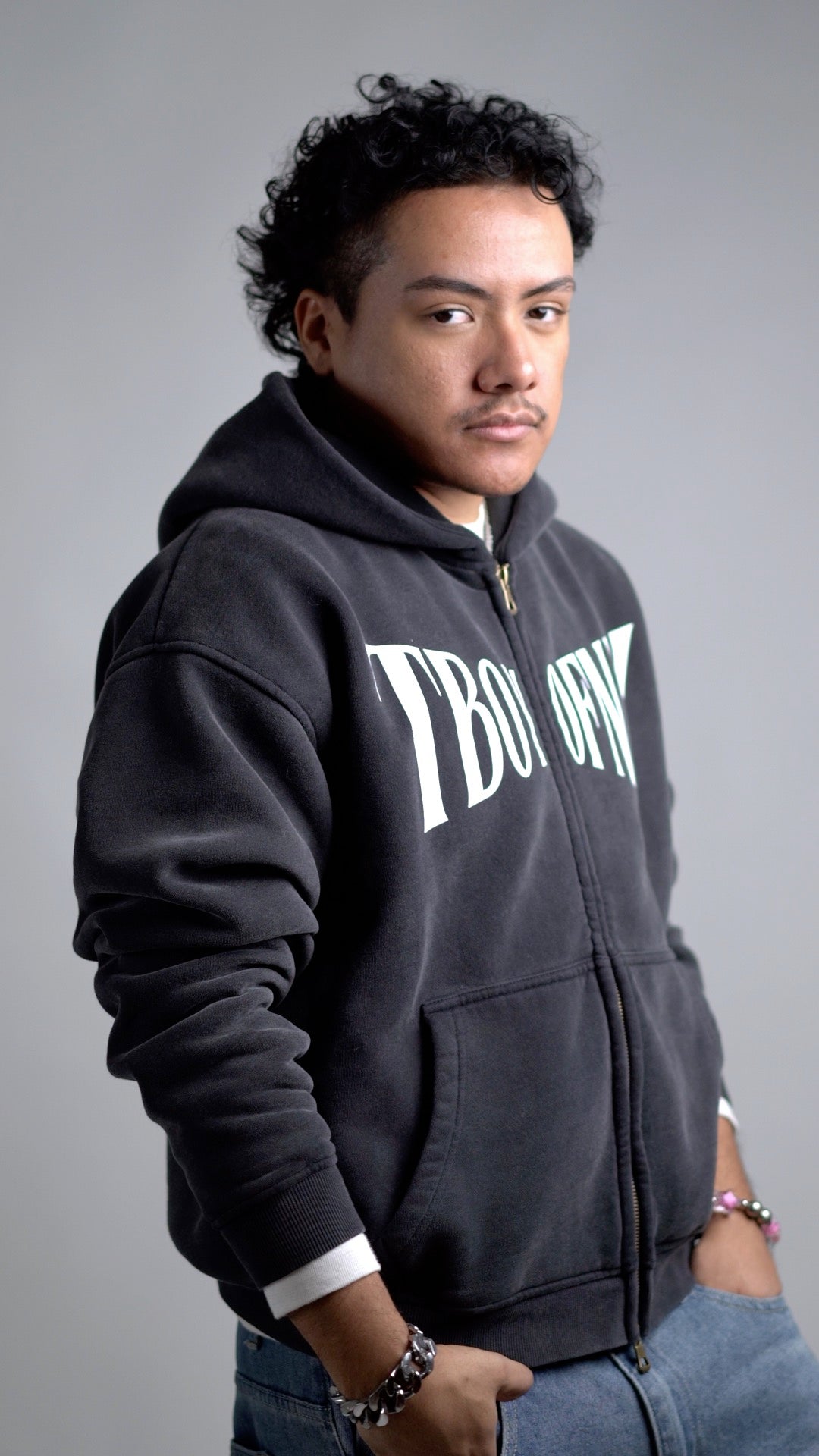 T Boy of NY Sweatshirt Boxing Aesthetic front of Zip-Through Boxy Fleece Hoodie Zip-Through Boxy Hoodie