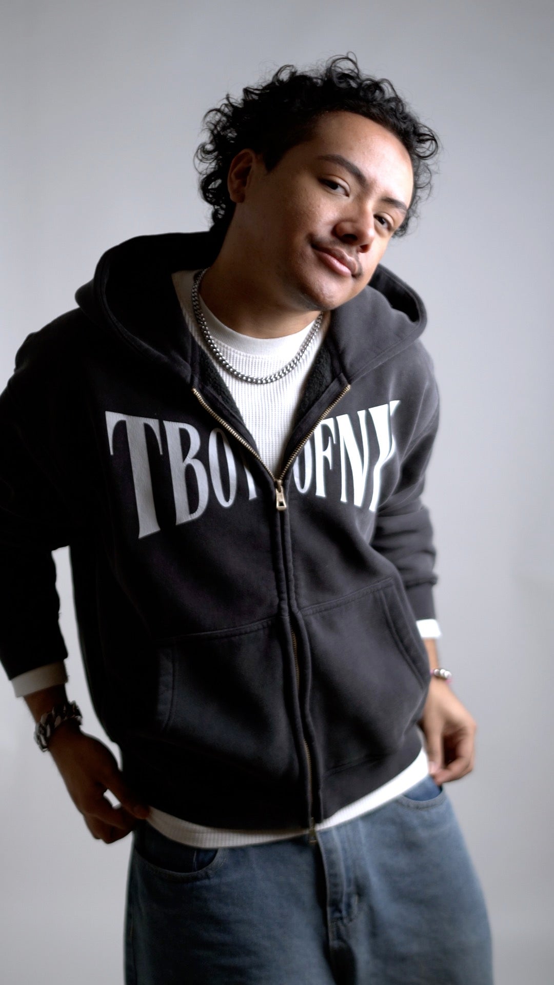 T Boy of NY Sweatshirt Boxing Aesthetic front of Zip-Through Boxy Fleece Hoodie Zip-Through Boxy Hoodie