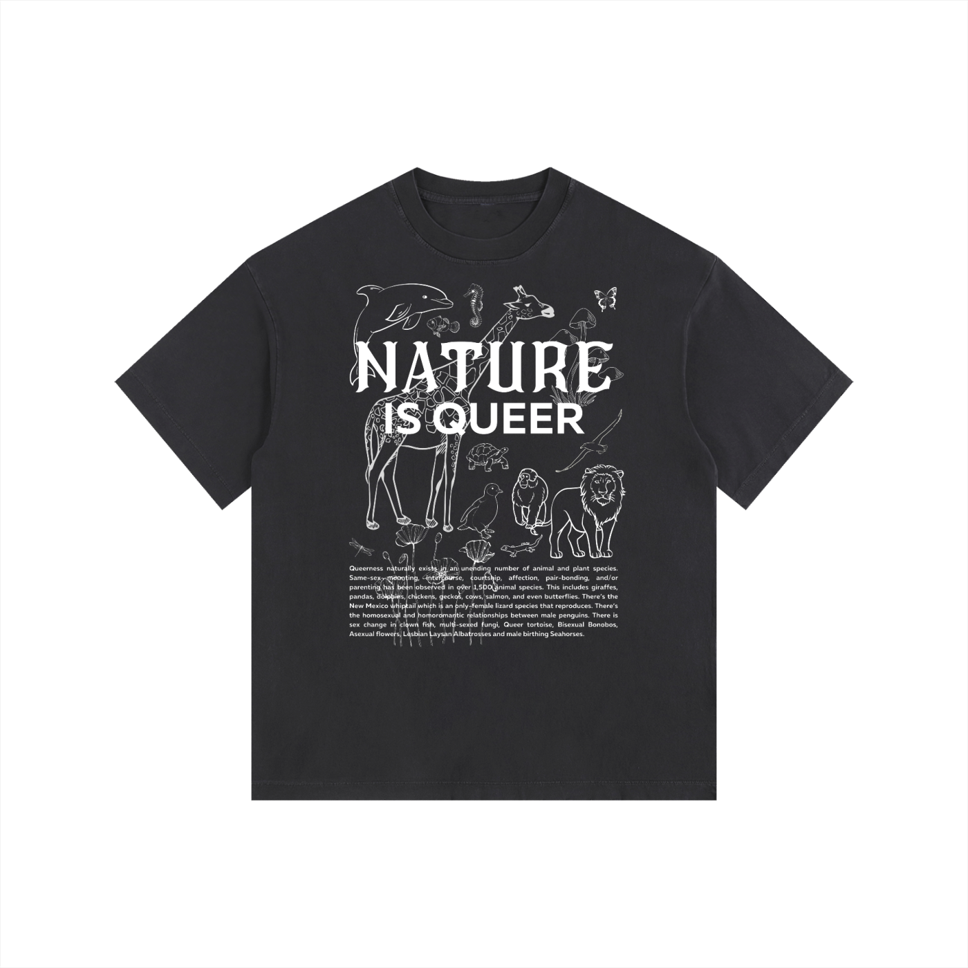 Nature is Queer Size Inclusive LGBTQ pride Vintage Washed Oversized Cotton T-Shirt Vintage Wash Oversize Tee