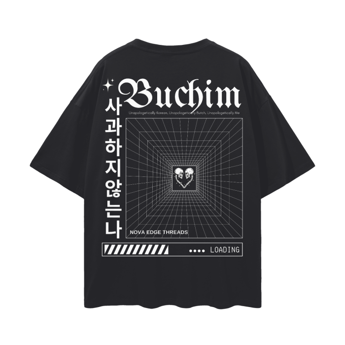 Buchim Graphic Tee Unapologetically Butch and Korean Streetwear Black Oversize Deep Drop Shoulder Tee - 190 GSM