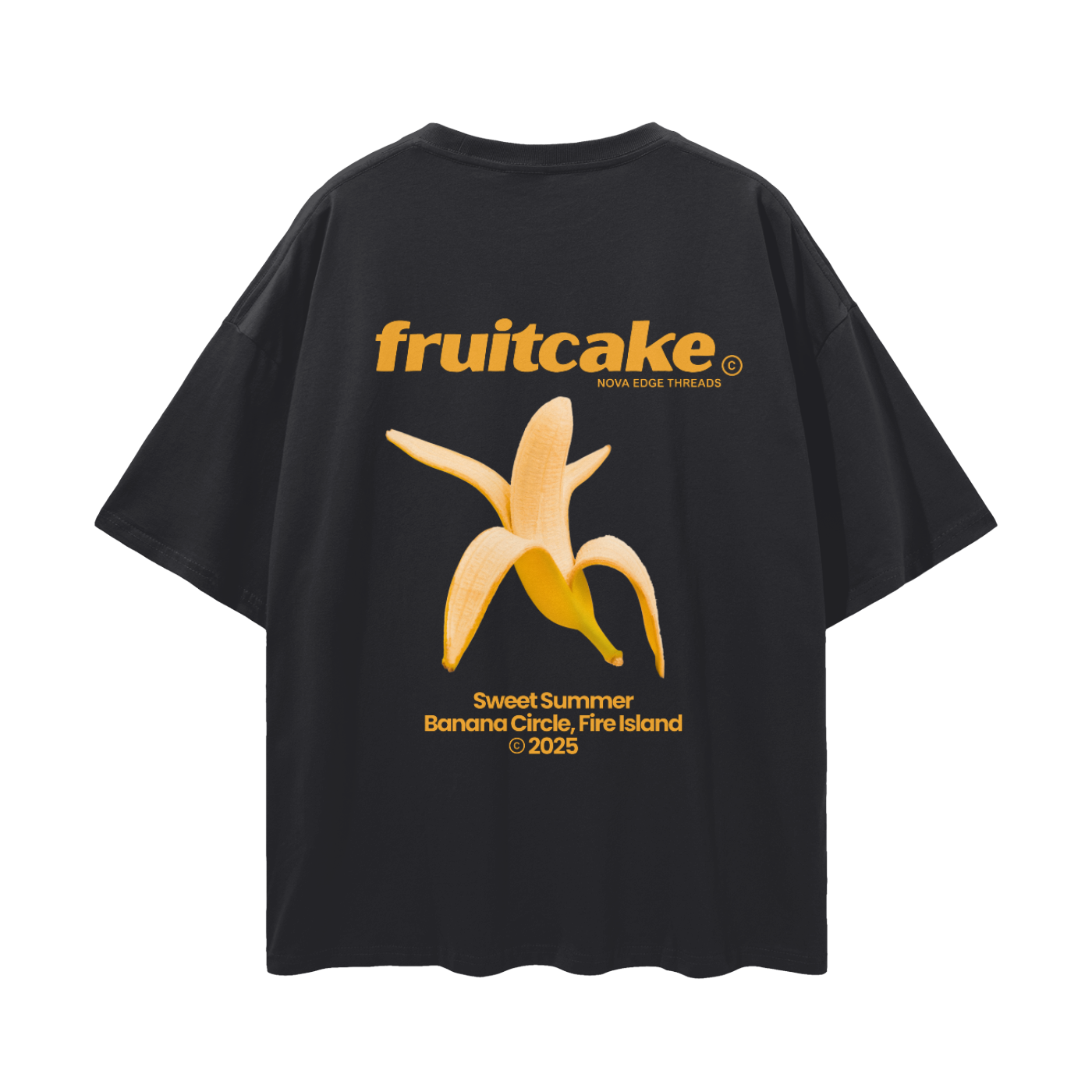 Fruitcake T-Shirt Yellow Banana on back of Gay Pride Black Oversize Tee Oversize Deep Drop Shoulder Tee - 190 GSM