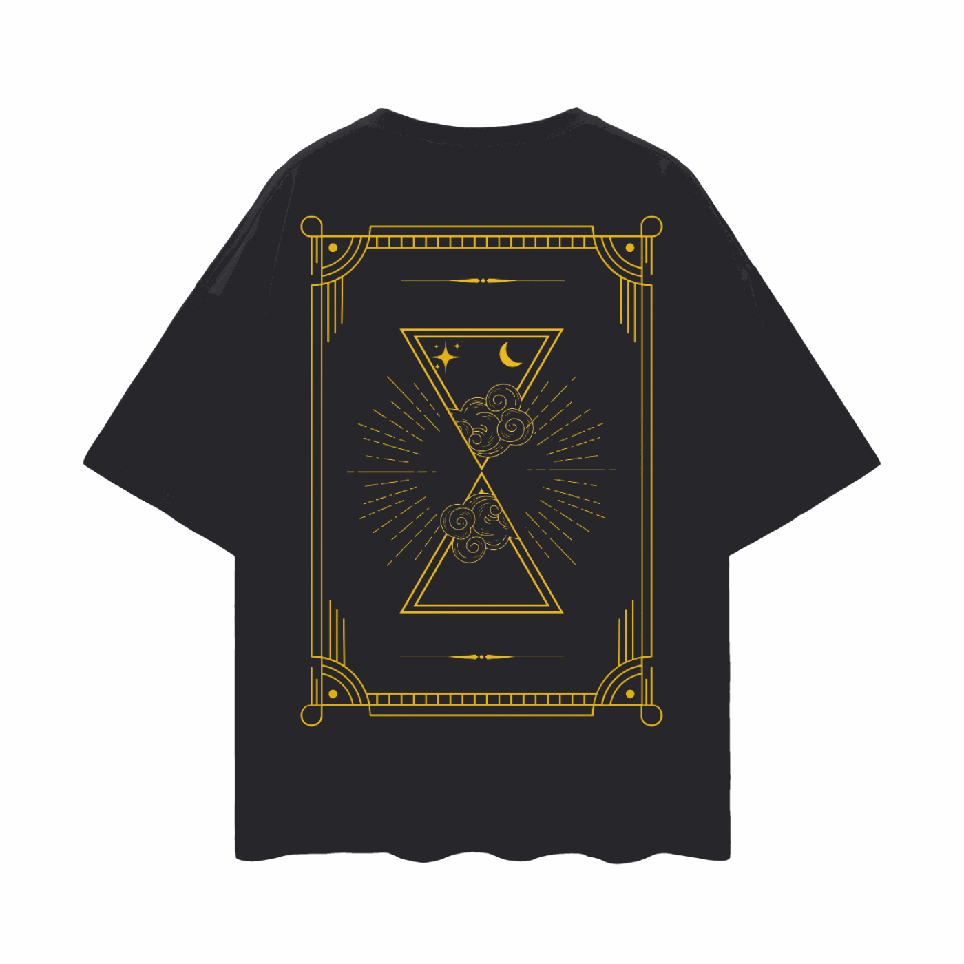 Nova Edge Threads Tarot Card Inspired Celestial Design on Black Oversize Deep Drop Shoulder Tee Oversize Deep Drop Shoulder Tee - 190 GSM