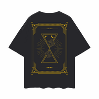 Nova Edge Threads Tarot Card Inspired Celestial Design on Black Oversize Deep Drop Shoulder Tee Oversize Deep Drop Shoulder Tee - 190 GSM
