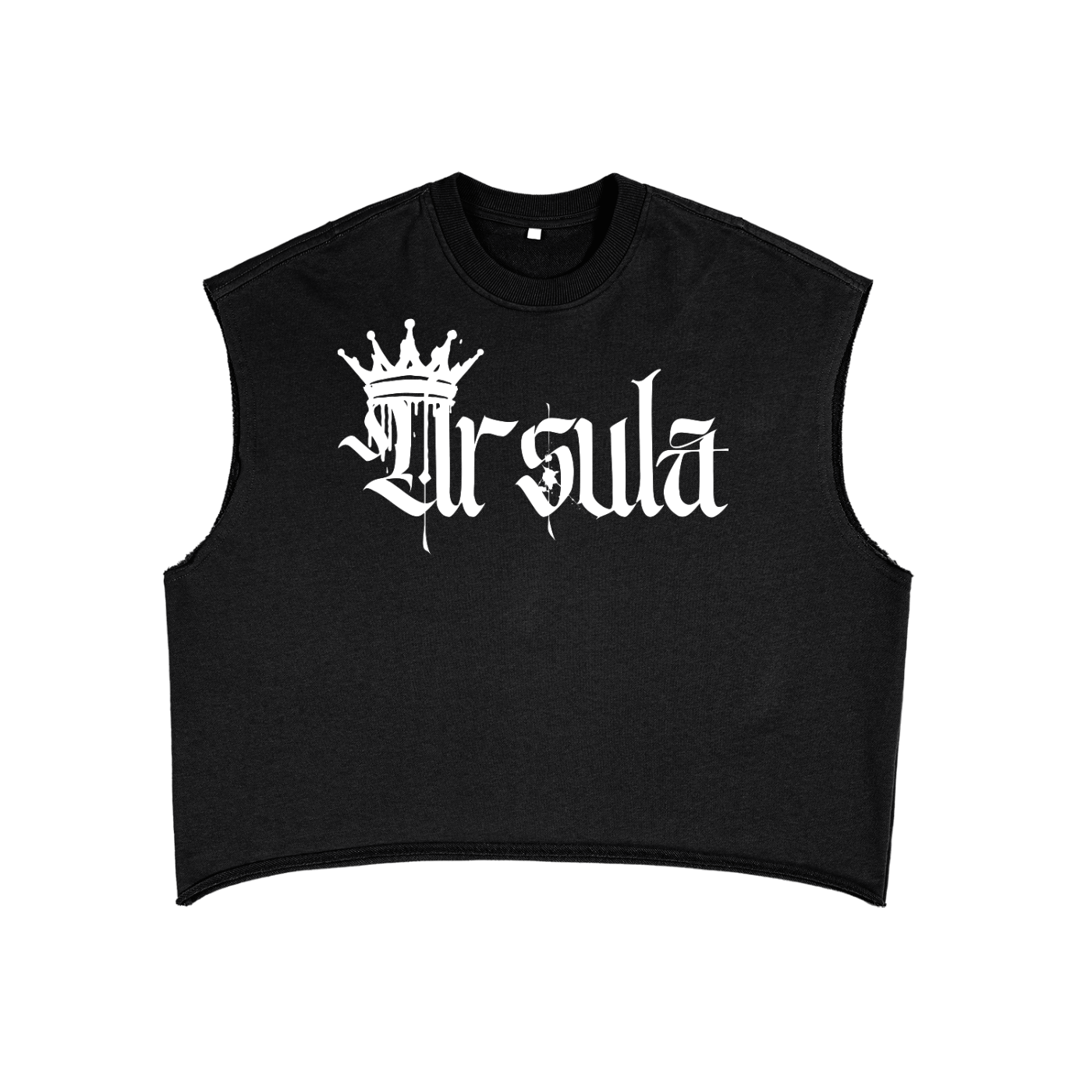 Ursula Tee Gothic Font Spray Paint with a Crown on Front of Black French Terry Boxy Tank Top French Terry Boxy Tank Top