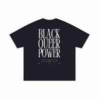 Black Queer Power Pride T-Shirt Minimal Graphic back of Size Inclusive Black Oversize Tee Size Inclusive Oversize Tee
