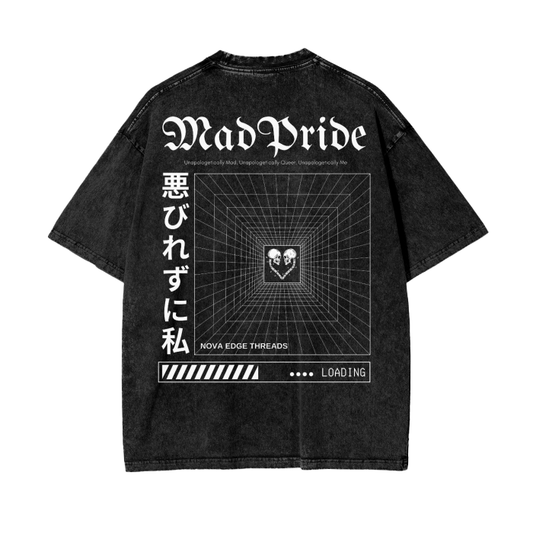 Unapologetically Mad Pride T-Shirt Japanese Streetwear Graphic Tee Disability Pride Acid Wash Oversize T-Shirt - 250 GSM