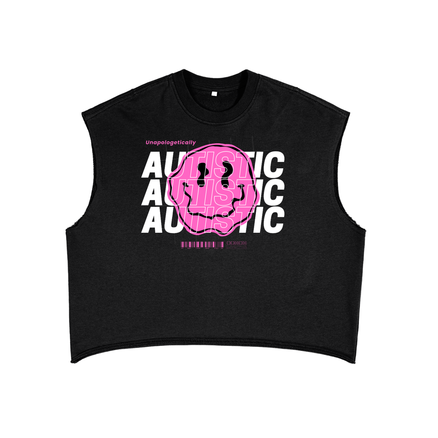 Unapologetically Autistic Pride Pink Smiley on Black French Terry Boxy Tank Top French Terry Boxy Tank Top