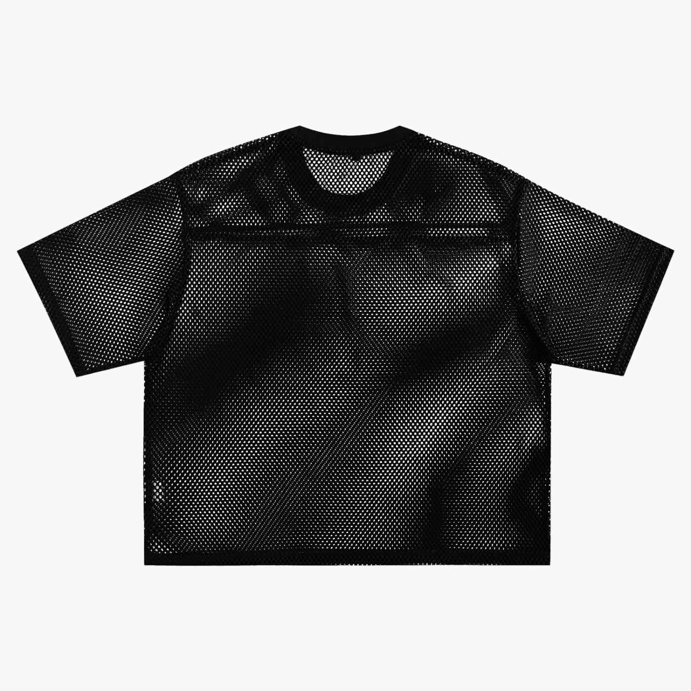 Trans Pride Tattoo Inspired Design on front of Black See-through Boxy Net T-shirt See-through Boxy Net T-Shirt