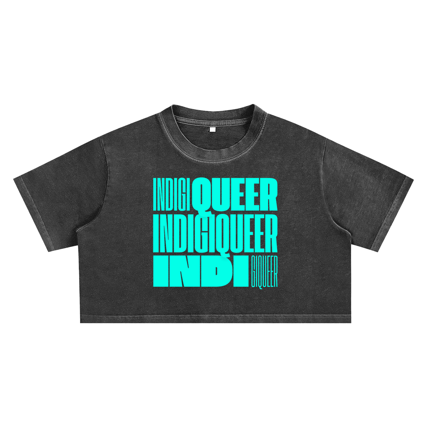 Indigiqueer Pride Indigenous and Queer Pride Turquoise Word Block Snow Washed Crop Top Snow Washed Crop Top