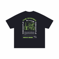 Dismantle the System Graphic Tee Neon Green on back of Black Size Inclusive Oversize Tee Size Inclusive Oversize Tee