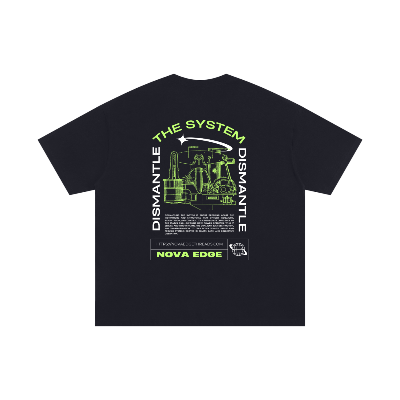 Dismantle the System Graphic Tee Neon Green on back of Black Size Inclusive Oversize Tee Size Inclusive Oversize Tee