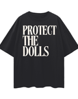 Protect the Dolls Cream Text on Black Oversize Deep Drop Shoulder Tee