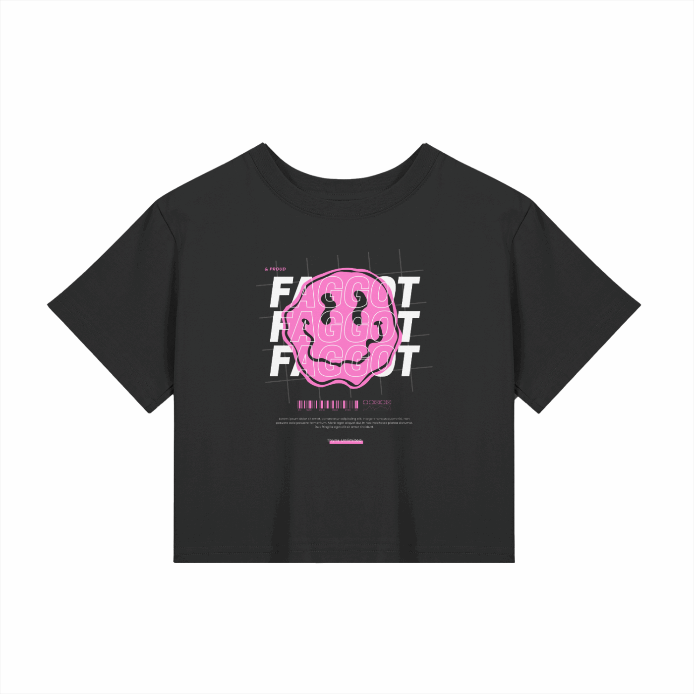 F*ggot Pink Smiley Graphic Tee Gay Pride Black Crop Top Baby Tee Seamless T-Shirt