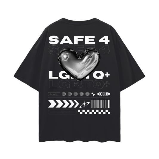 Safe for LGBTQ+ People Pride T-Shirt Streetwear Style on Black Oversize Deep Drop Shoulder Tee - 190 GSM