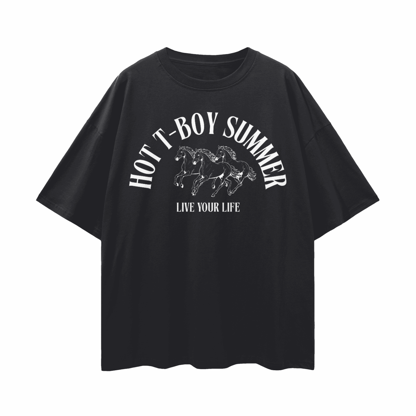 Hot T-Boy Summer Trans Pride on front of Black Oversize Deep Drop Shoulder Tee Oversize Deep Drop Shoulder Tee - 190 GSM