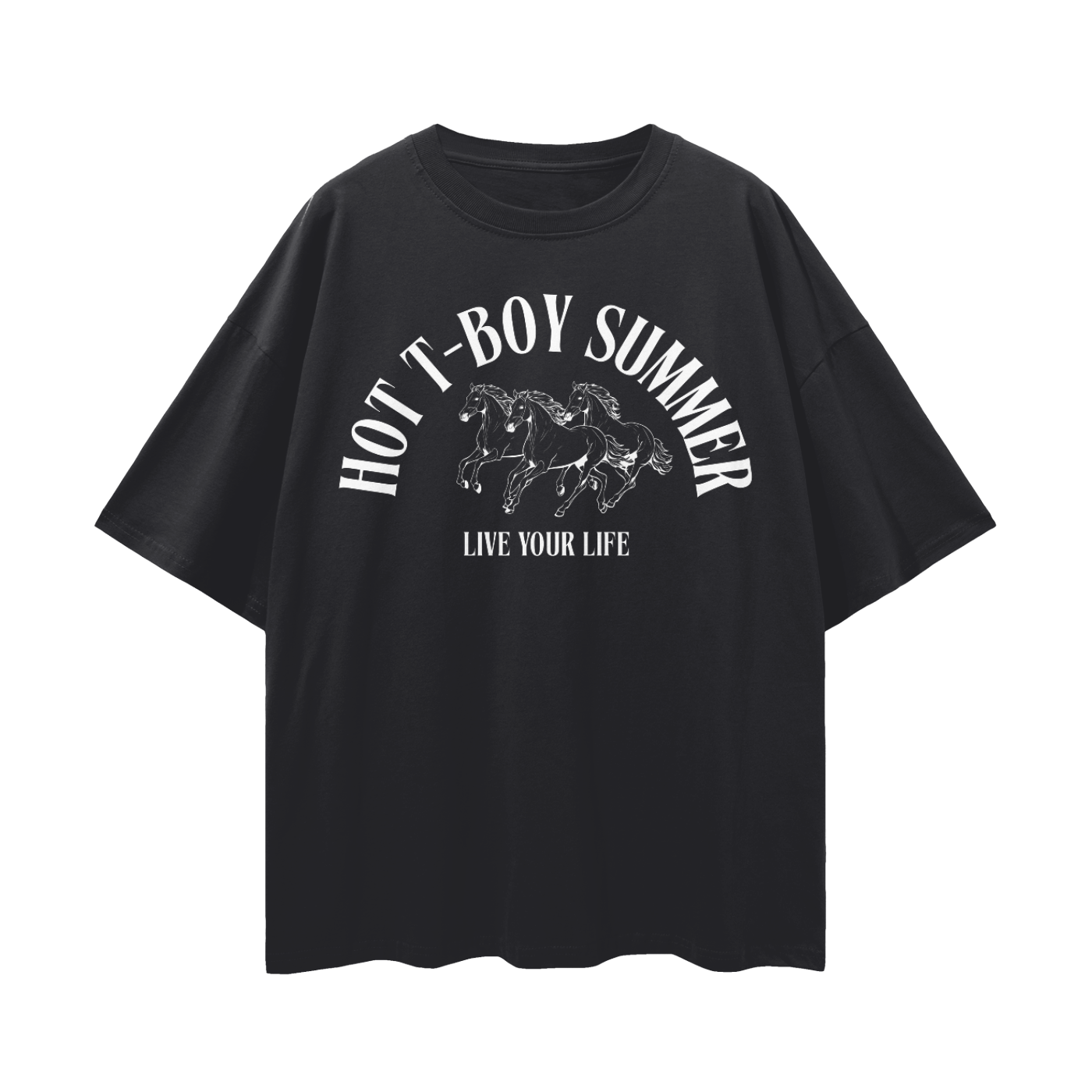 Hot T-Boy Summer Trans Pride on front of Black Oversize Deep Drop Shoulder Tee Oversize Deep Drop Shoulder Tee - 190 GSM