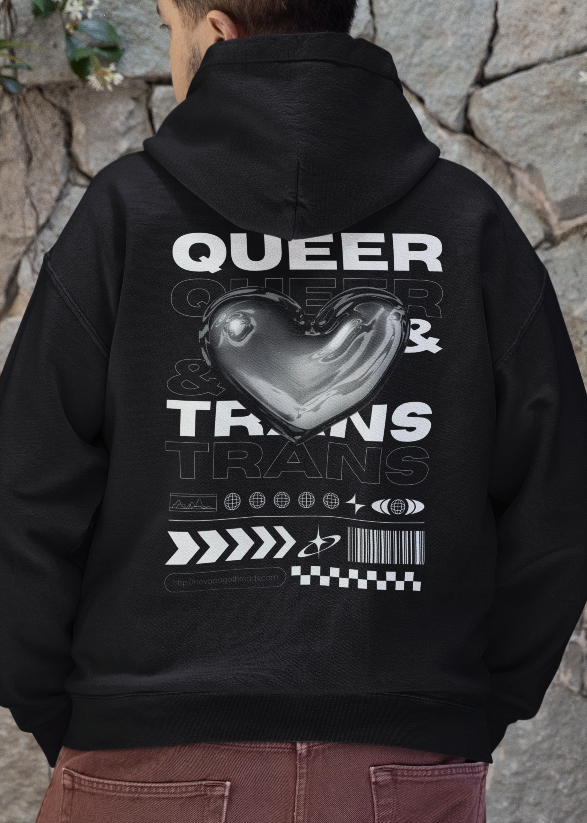 Queer & Trans Pride Sweatshirt Chrome Heart Black Eco raglan hoodie Eco Raglan Hoodie
