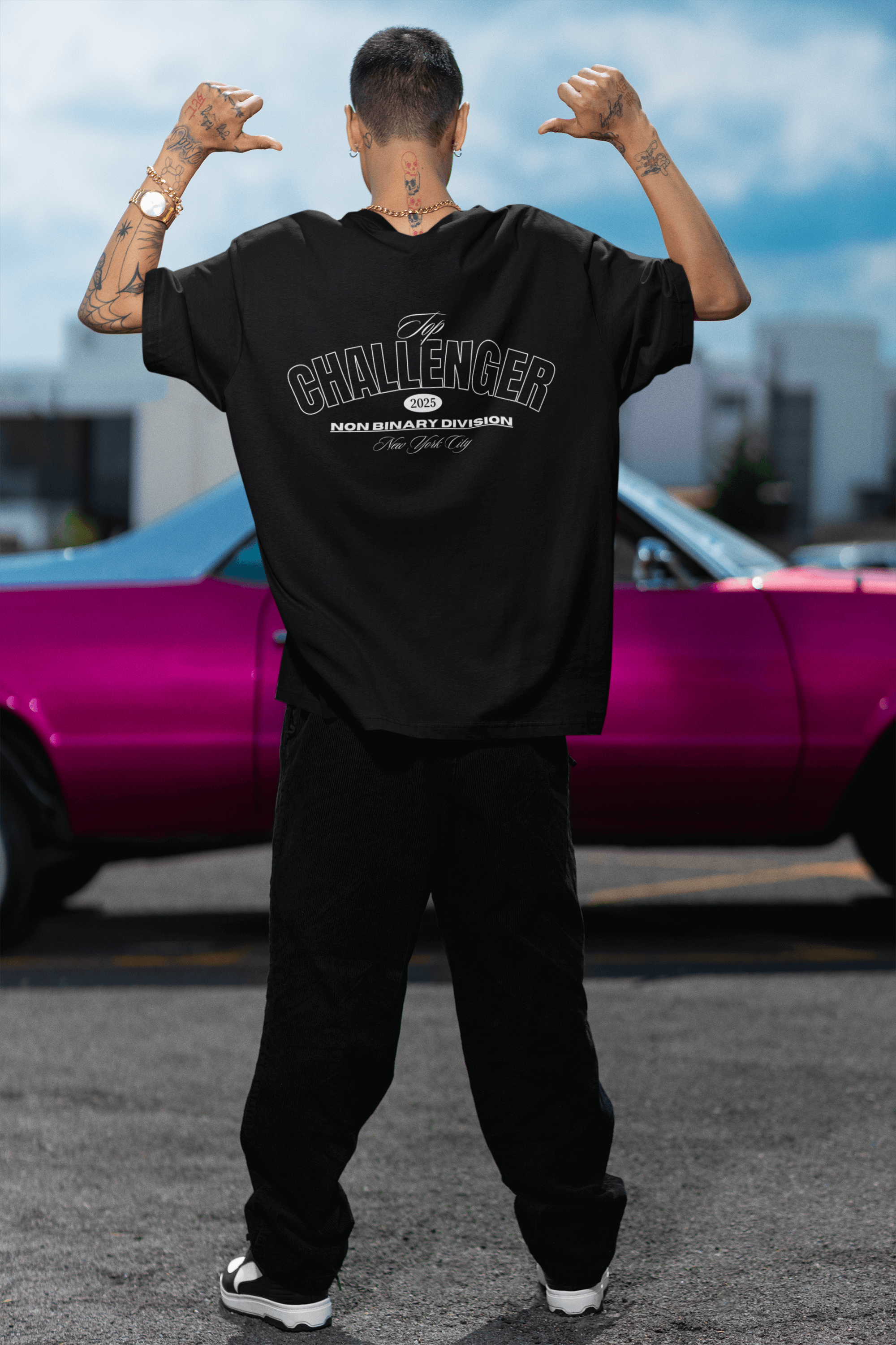 Top Competitor Non Binary Division on back of Black Oversize Deep Drop Shoulder Tee Oversize Deep Drop Shoulder Tee - 190 GSM