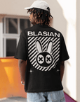 Blasian Pride Mad Rabbit Streetwear Design on back of Black Oversize Deep Drop Shoulder Tee