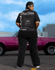 Blactina Graphic T-Shirt Black and Latina Pride on back of Black Oversize Deep Drop Shoulder Tee