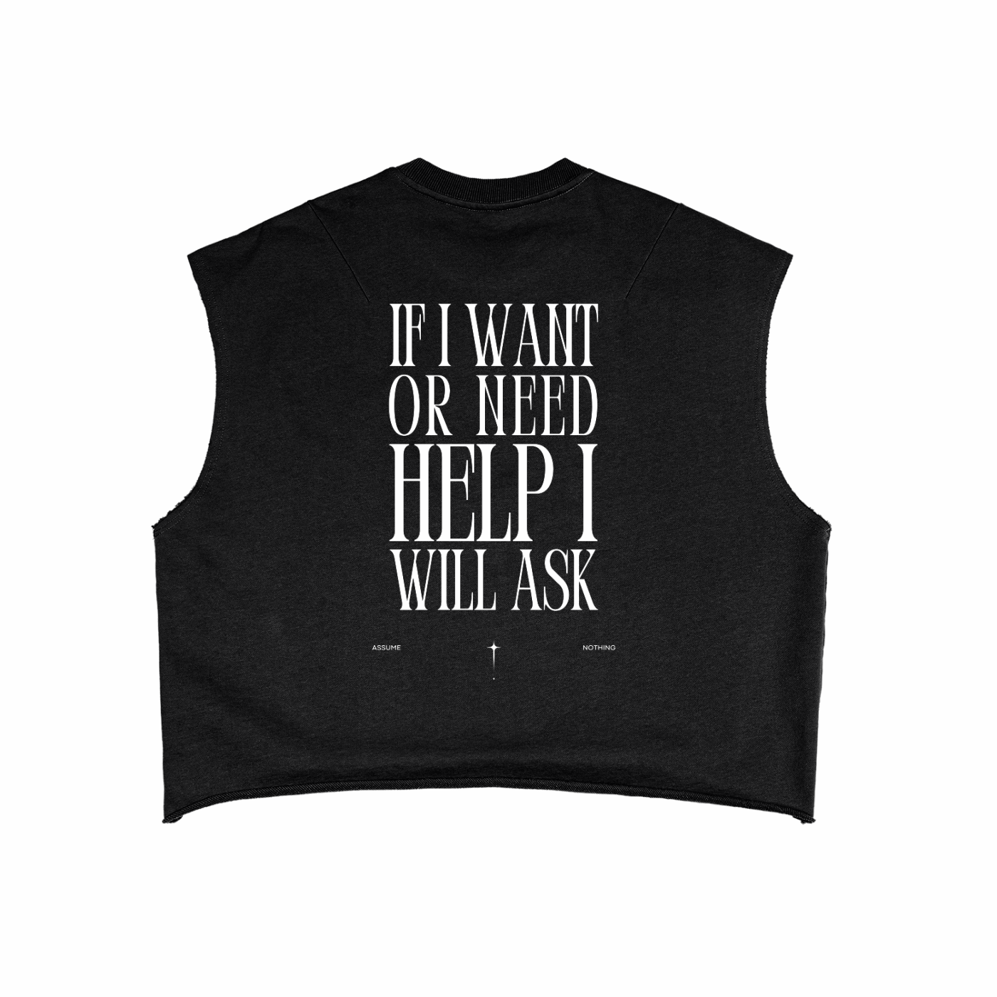 Disability Pride If I need Help I will Ask on back of Black French Terry Boxy Tank Top French Terry Boxy Tank Top
