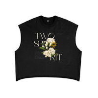 Two Spirit Pride Vintage Flower Design on front of Black French Terry Boxy Tank Top French Terry Boxy Tank Top