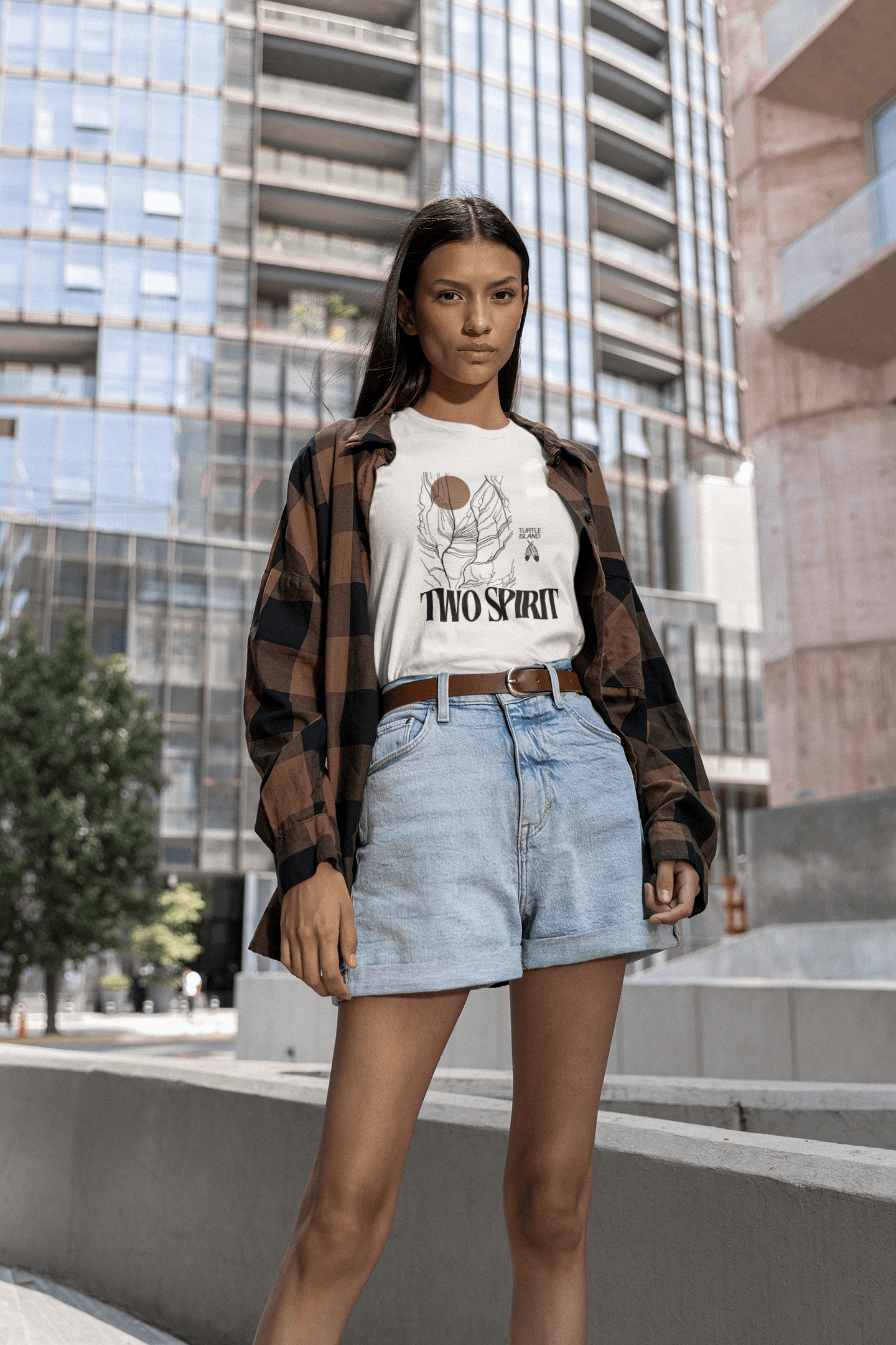 Two Spirit Pride Shirt Turtle Island on front of White Relaxed Fit Sleeveless Tank Top