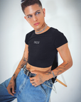 Brat Crop Top Playful Gay Pride Black Baby Tee Seamless T-Shirt