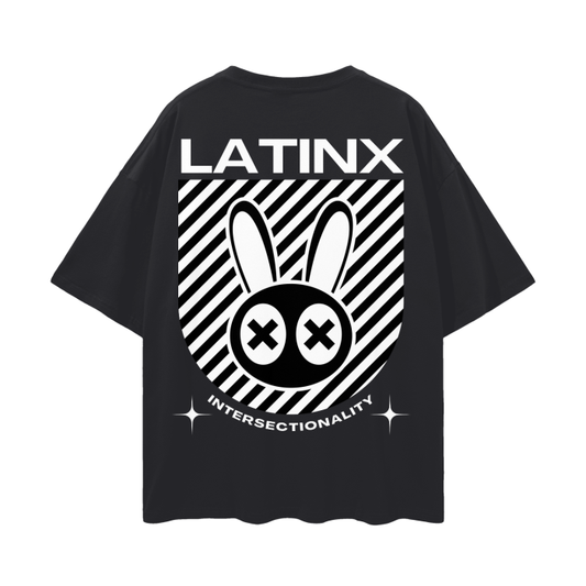 Latinx Graphic Intersectional Pride Streetwear T-Shirt on Black Oversize Deep Drop Shoulder Tee - 190 GSM