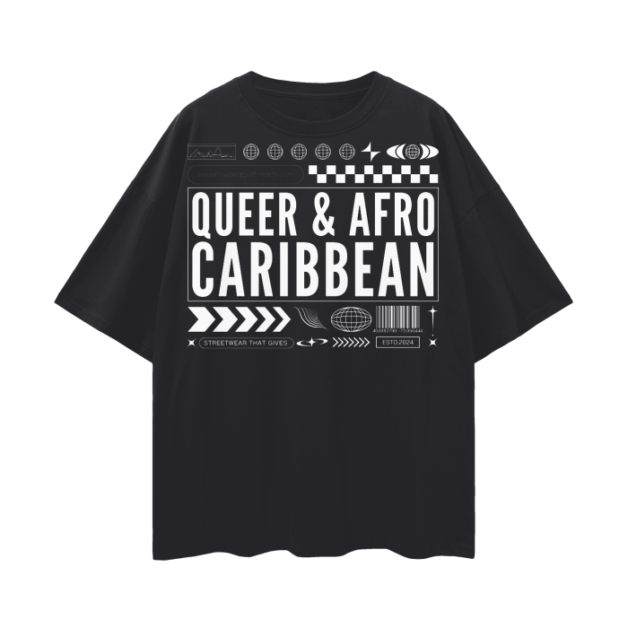 Queer & Afro Caribbean Graphic Tee Streetwear Look Intersectional Pride Oversize Deep Drop Shoulder Tee - 190 GSM