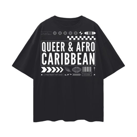 Queer & Afro Caribbean Graphic Tee Streetwear Look Intersectional Pride Oversize Deep Drop Shoulder Tee - 190 GSM